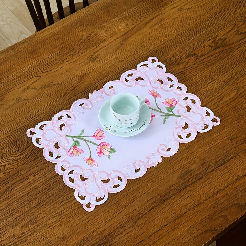 1PC Embroidery Hollow Design Tablecloth - Exquisite Flowers Printed Table Cover - For Dining Table & Party Picnic Decoration - Suitable for Garden & Indoor Use - Perfect Gift for Housewarming & Special Occasions