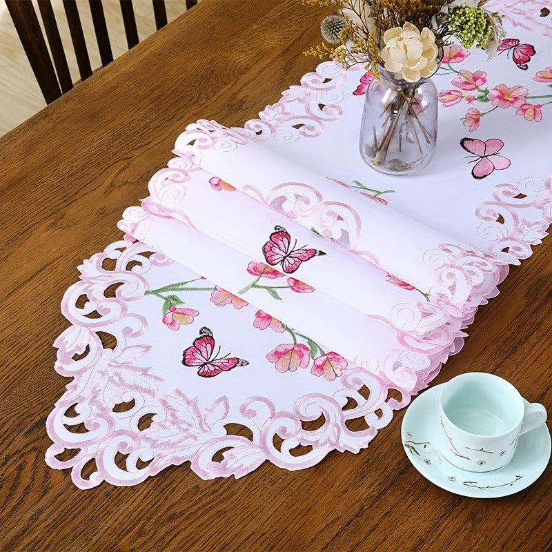 1PC Embroidery Hollow Design Tablecloth - Exquisite Flowers Printed Table Cover - For Dining Table & Party Picnic Decoration - Suitable for Garden & Indoor Use - Perfect Gift for Housewarming & Special Occasions