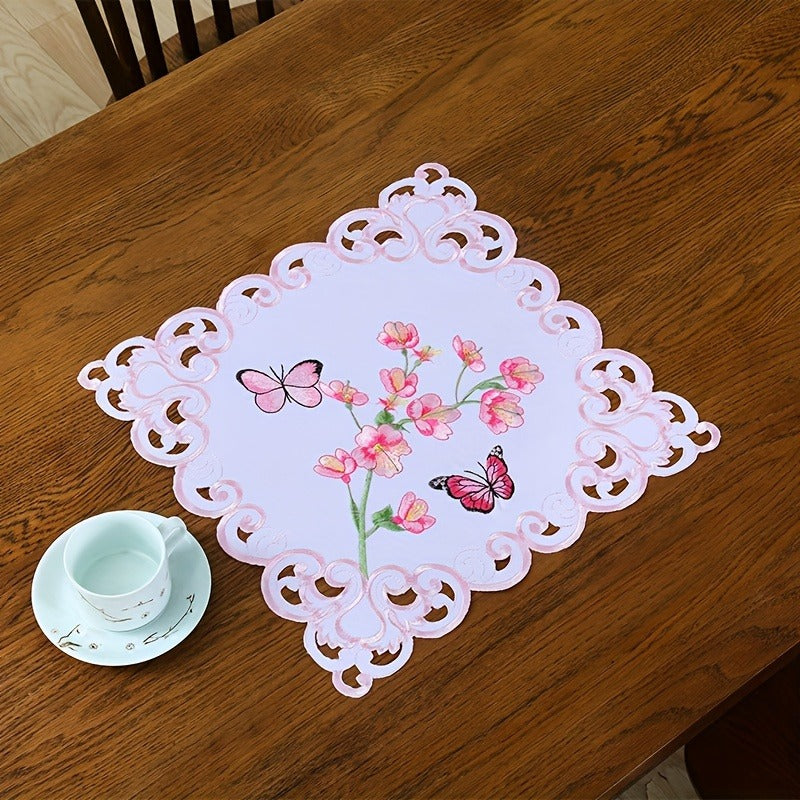 1PC Embroidery Hollow Design Tablecloth - Exquisite Flowers Printed Table Cover - For Dining Table & Party Picnic Decoration - Suitable for Garden & Indoor Use - Perfect Gift for Housewarming & Special Occasions