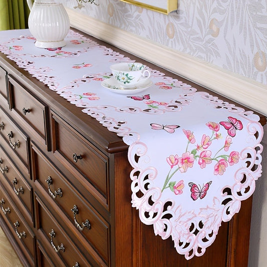 1PC Embroidery Hollow Design Tablecloth - Exquisite Flowers Printed Table Cover - For Dining Table & Party Picnic Decoration - Suitable for Garden & Indoor Use - Perfect Gift for Housewarming & Special Occasions