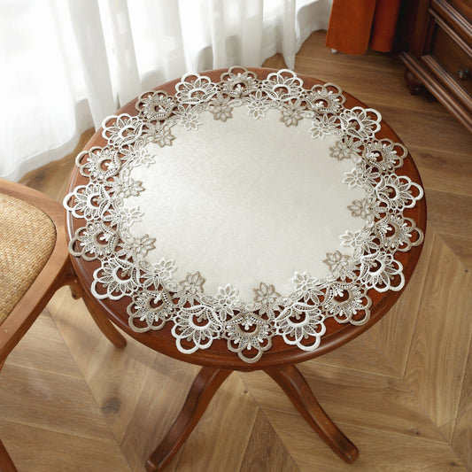 Elegant Beige & Coffee Lace Tablecloth - Polyester, Perfect for Kitchen, Living Room, Bedroom Decor | Ideal for Picnics, Parties, Weddings | 15.7" x 19.7" x 23.6" Sizes Available