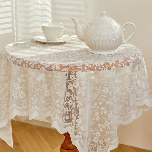 1pc Floral Lace Tablecloth - Elegant Cover for Coffee and Dining Tables, Square Polyester Fabric with Delicate Wildflower Pattern, Perfect for Kitchen and Living Room Decor