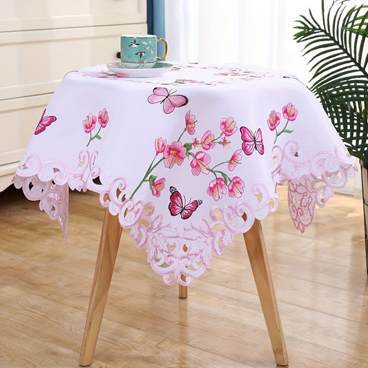 1PC Embroidery Hollow Design Tablecloth - Exquisite Flowers Printed Table Cover - For Dining Table & Party Picnic Decoration - Suitable for Garden & Indoor Use - Perfect Gift for Housewarming & Special Occasions