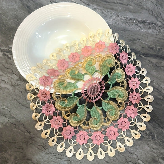 Colorful Lace Hollow Flower Tablecloth and Mat Table Decoration Mat with Pastoral Style