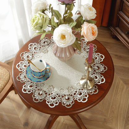 Elegant Beige & Coffee Lace Tablecloth - Polyester, Perfect for Kitchen, Living Room, Bedroom Decor | Ideal for Picnics, Parties, Weddings | 15.7" x 19.7" x 23.6" Sizes Available